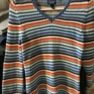American Eagle Women’s Multicolor Striped‎ V-Neck Sweater, S, cotton